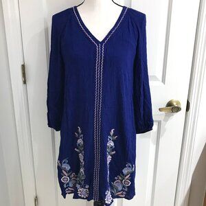 Blue Rain Embroidered Bohemian Mini Dress XS